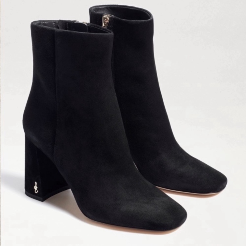 Sam Edelman Codie Black Suede Ankle Boots Size 9.5 Stacked Heel Soft Square Toe